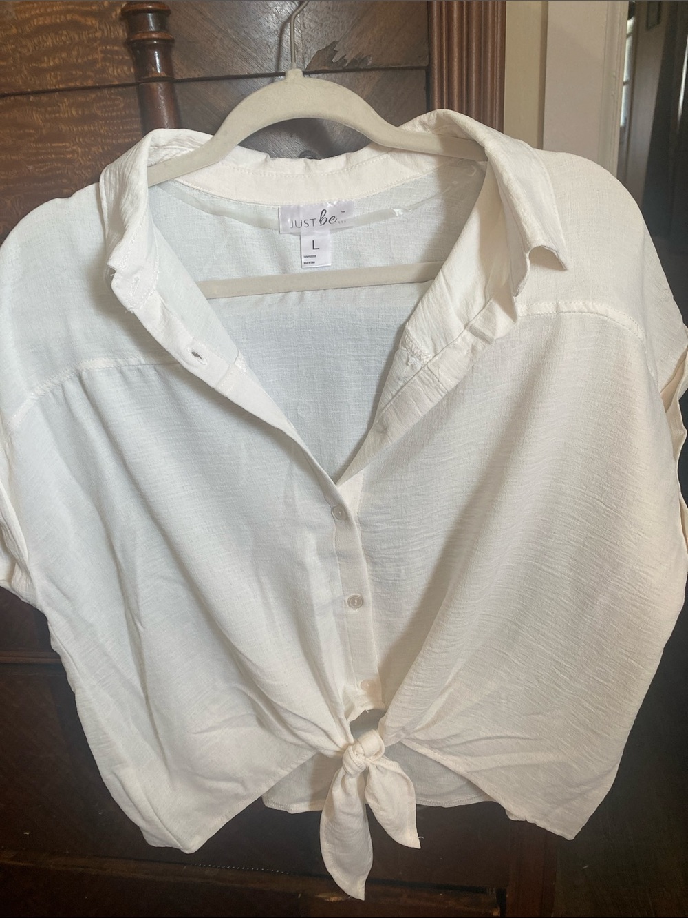 just be White Tie-Front Button-Down Shirt